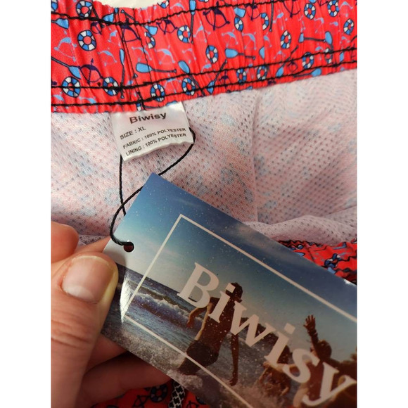 Biwisy Mens Trunks Swim Shorts Pink Novelty Anchor Paddle Mesh Drawstring XL New - Picture 5 of 6